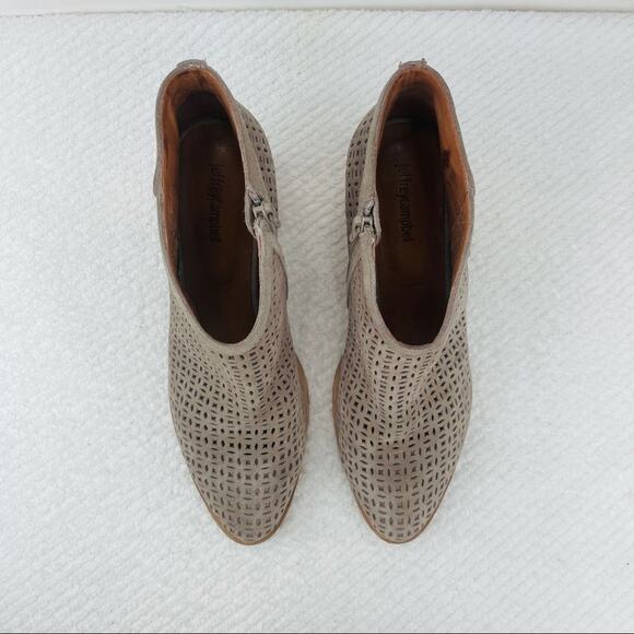 Jeffrey Campbell Medera Ankle Boot Size 11 Tan Laser-Cut Suede Block Heel Bootie - Picture 14 of 16